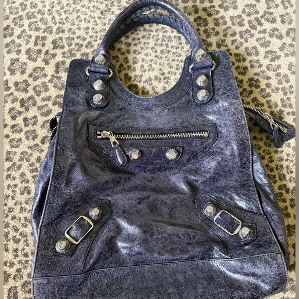Balenciaga Paris Navy Moto Leather Tote - Picture 11 of 17